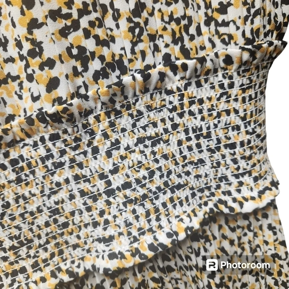 Nanette Lepore Animal Print Smocked Neck And Waist Pleated MidiDress Sz. 12